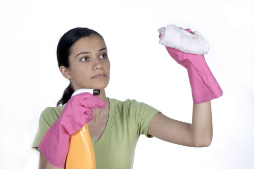 Professional cleaners working in a Wimbledon office building